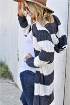 Cardigan Striped Contrast Stripes Open Front Long Sleeve Knitwear 26266897-b466-4684-8096-9241ea93e141-Max Trendsi