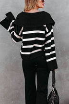Striped Women Sweater V Neck Oversized Johnny Collar Long Sleeve Pullover 263b1f14-283a-4b0d-bdb8-c69f6d4bbfa9-Max Trendsi