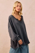 BiBi Womens Sweatshirt Ash Black Mineral Washed French Terry Oversized Top 263c75555d0045ab8ee7e72230b0fc53-Max-Origin Trendsi
