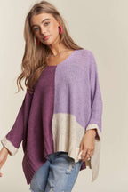 ADORA Women's Sweater Deep Purple Color Block Pattern Long Sleeve Pullover 2656fabf-d1d3-49c1-a2b1-ab010b080119-Max Trendsi
