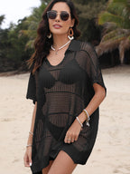 Cover-Up Dress Hollow Out Collared Neck Short Sleeve Sheer Openwork 2686c001-1c85-492f-893c-373509783c8b-Max Trendsi