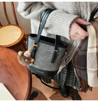 Women's Casual Bucket Crossbody Bag Mini Pu Leather Double Handles Purses