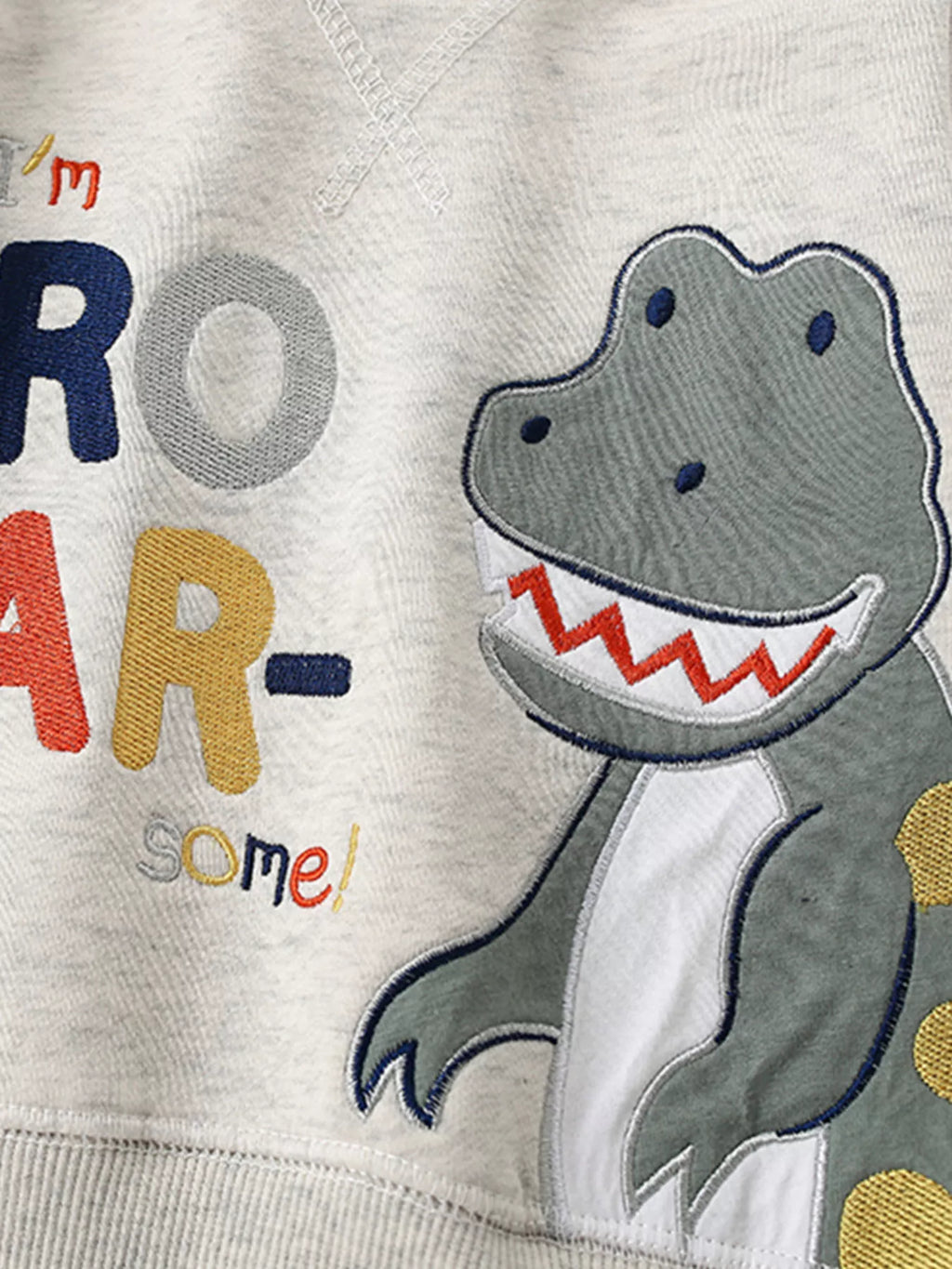 Boys Sweatshirt Beige Dinosaur Embroidered Crew Neck Top for Children's 26a44e42e6724dba9b84a944969b32ed-Max-Origin Trendsi