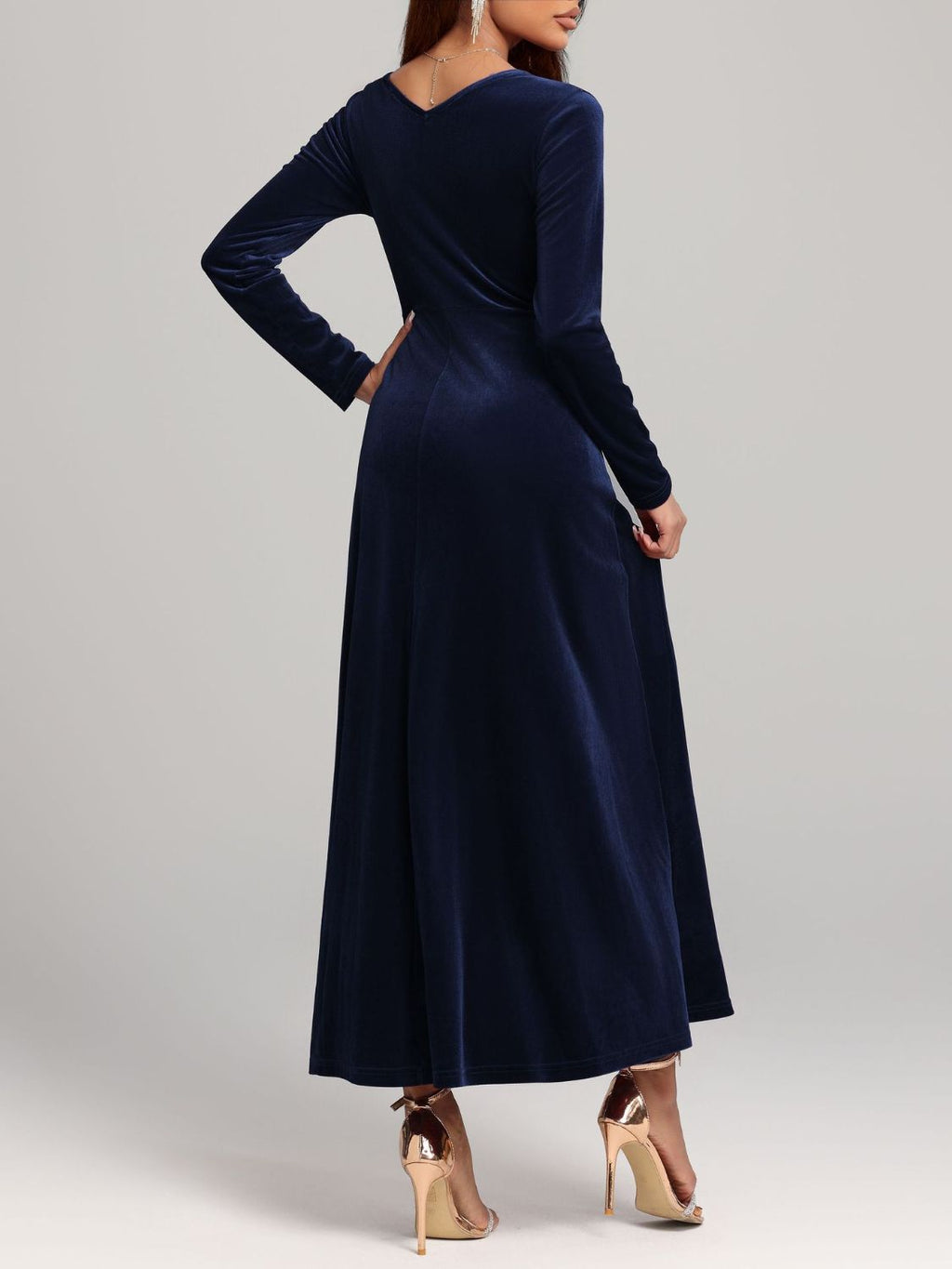 Velvet Midi Dress Square Neck Long Sleeve Women Solid Party Dress 26a75de8-c110-4522-ba7c-649eee0361d6-Max Trendsi