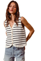 SO ME Buttoned Front Stripe Texture Knit Sweater Vest