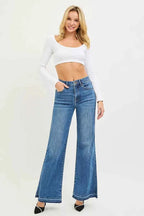 RISEN High Rise Wide Leg Jeans With Released Hem Raw Hem Denim Pants 26c98bfe5c1d420eacab9428b8eba8eb-Max-Origin Trendsi