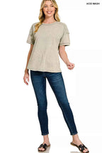 Zenana Acid Washed Round Neck T-shirts