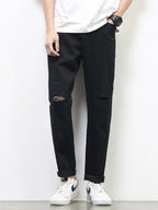 Men's Straight Leg Jeans Black Casual Ripped Knee Distressed Denim Pants 26dcbe4f-57cc-4e25-ab0b-1f10c6c043dc-Max-Origin Trendsi