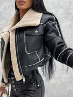 Womens Jacket Cropped Sherpa Trim Zip Up Fashion Outwear 26ea4e5b40bb4482af9516fba792a2c9-Max-Origin Trendsi