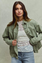 SO ME Womens Denim Shacket Olive Vintage Washed Button Twill Outwear 26eb96eb9b8445179b8b612bdf7501ed-Max-Origin Trendsi