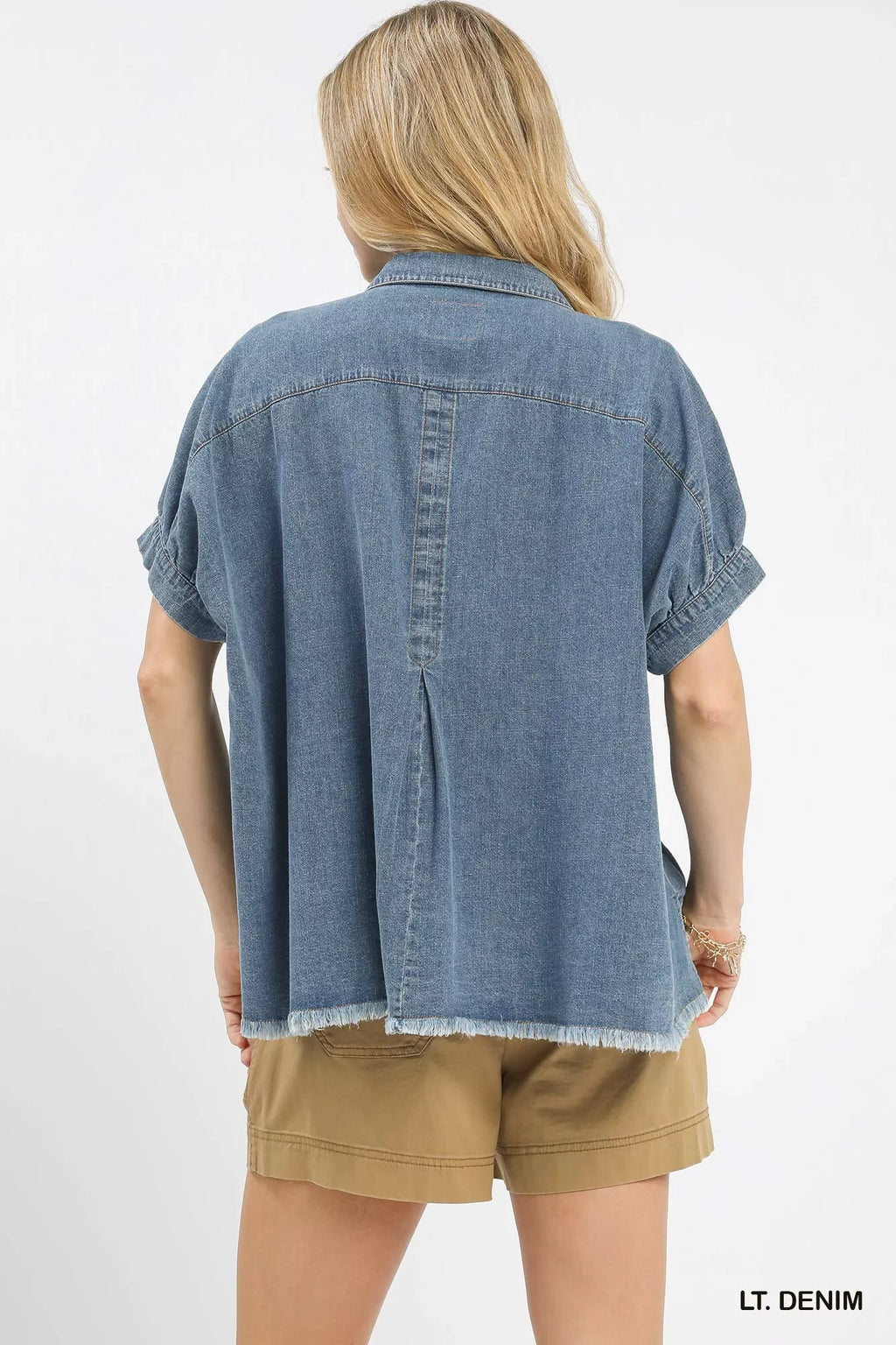 Umgee Womens Blouse Washed Light Blue Denim Oversized Top 26f6a98c-69a6-4c74-b98c-e63d7d077ed3-Max-Origin Trendsi