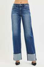 RISEN Womens Wide Straight Jeans Mid Rise With Wide Cuff Dark Wash DARK 26fa3c6c4f5d4e6f9d58d8be87567079-Max-Origin Trendsi