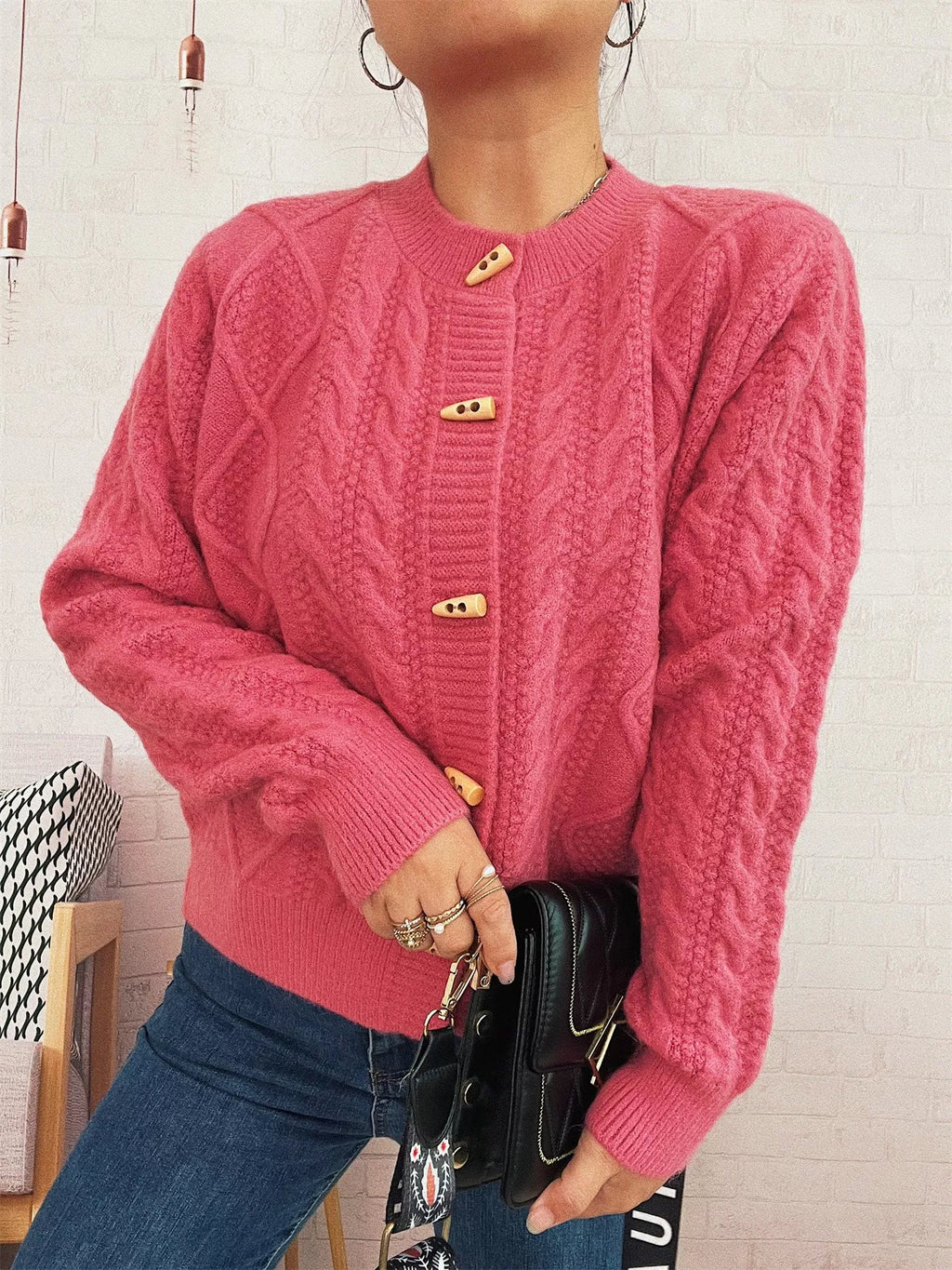 Women's Cardigan Cable Knit Button-Up Long Sleeve Knitwear 270450e1-ec20-4f21-bf0b-0d409e43f958-Max-Origin Trendsi