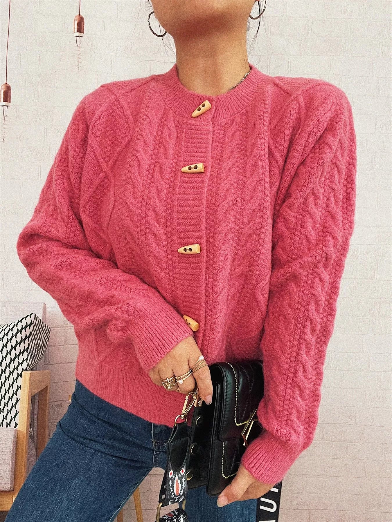 Women's Cardigan Cable Knit Button-Up Long Sleeve Knitwear 270450e1-ec20-4f21-bf0b-0d409e43f958-Max-Origin Trendsi