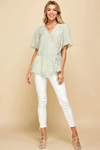 Lime 'N' Chili Wrap Blouse Ditsy Print V-Neck Short Sleeve 270f26ac364c488994f69e45fe9678ab-Max-Origin Trendsi