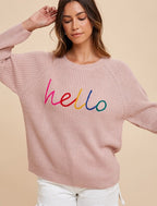 Women's Sweater Annie Wear Mauve HELLO Embroidered Raglan Long Sleeve Mauve 27215a02-b248-4d3b-a8c2-3dd369ca5071-Max Trendsi