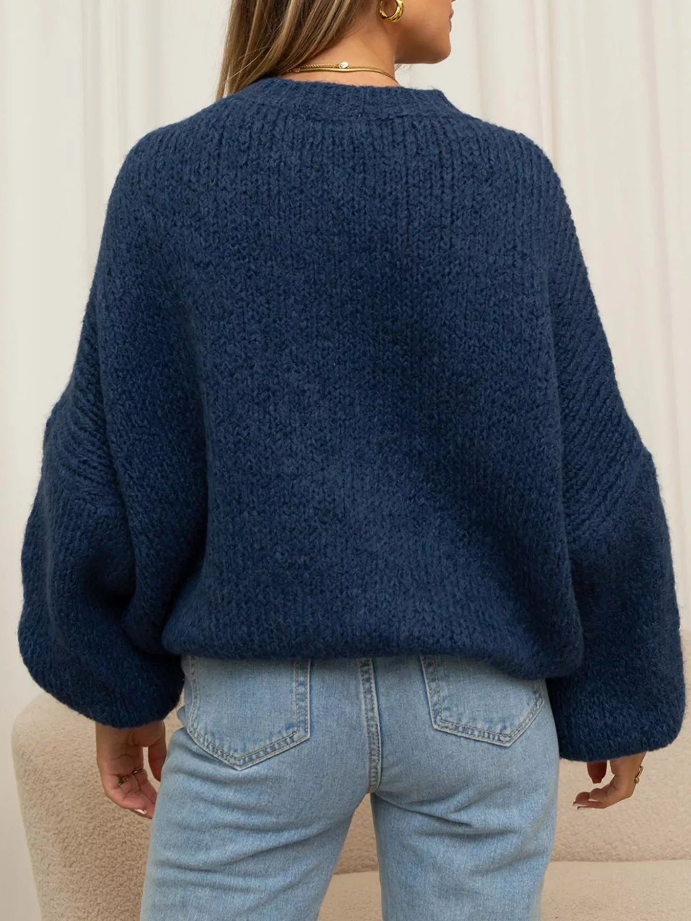 Women's Sweater Round Neck Dropped Shoulder Oversized Knit Pullover 2731f16a20e9449fa2ec25ffb506c21a-Max-Origin Trendsi