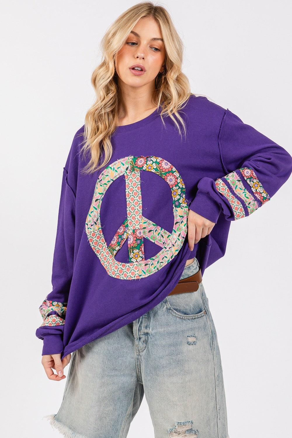 SAGE+FIG 100% Cotton Blouse Peace Sign Applique Blueberry Patch Long Sleeve Top 2736e91d-3dc3-406e-8a79-fa66c6547b11-Max Trendsi