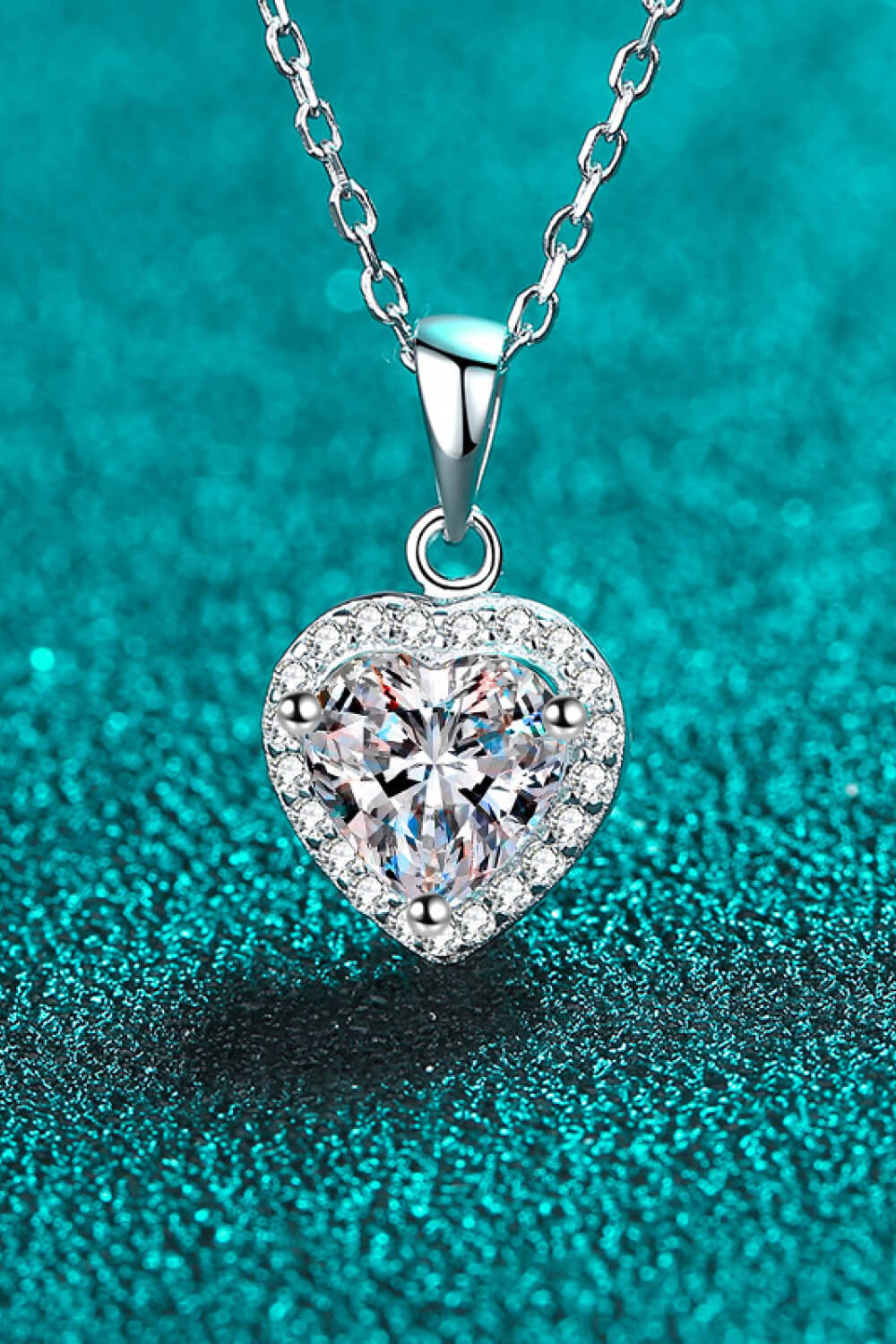 1 Carat Moissanite Zircon Heart Pendant Chain Necklace 925 sterling silver