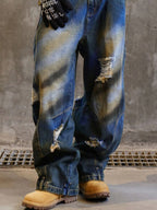 Men's Distressed Wide-Leg Jeans in Full Sizes, Including Plus Sizes