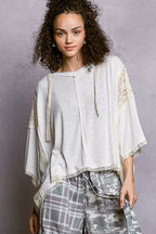 POL Womens Hoodie Top Off White Short Sleeve with Lace Detail OFF WHITE 279aa372-39a1-4cb5-a70e-96674ccf7fba-Max-Origin Trendsi