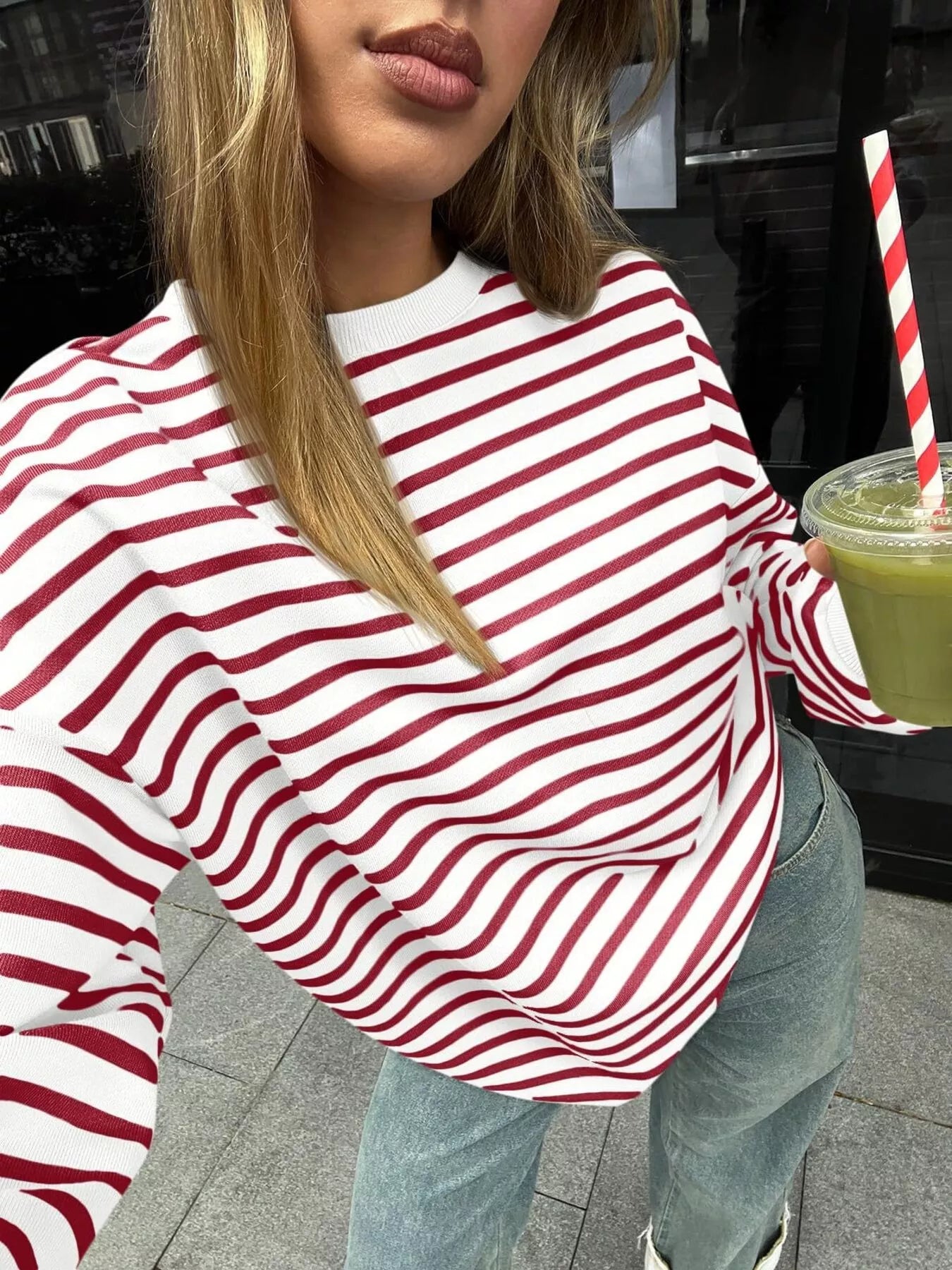 Women's Sweatshirt Striped Round Neck Oversized Casual Pullover 279eeef5060d4b9da385f0d9502c70bb-Max-Origin Trendsi