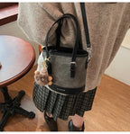 Women's Casual Bucket Crossbody Bag Mini Pu Leather Double Handles Purses