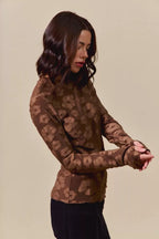 SO ME Womens Blouse Brown Floral Jacquard Casual Tops Stretched 27c1bd7e4558415d9d06978979abebc4-Max-Origin Trendsi