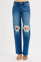 RISEN Boyfriend Jeans Women's Mid Waist Knee Distressed Straight Leg Denim 27cd2d9b75f7484c8bf46f2f180669df-Max-Origin Trendsi