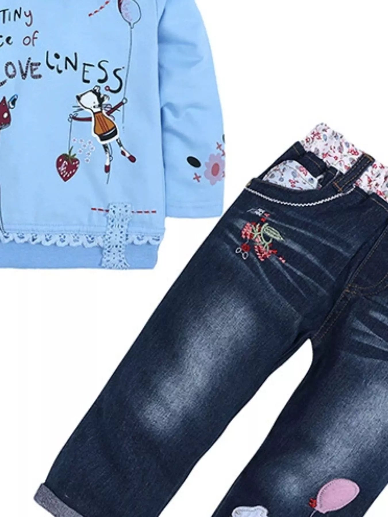 Girl's Outfit Set Long Sleeve Round Neck Top and Jeans for Children Sky Blue 27cda88d-9e6e-4cbe-b413-284384c30fbc-Max-Origin Trendsi