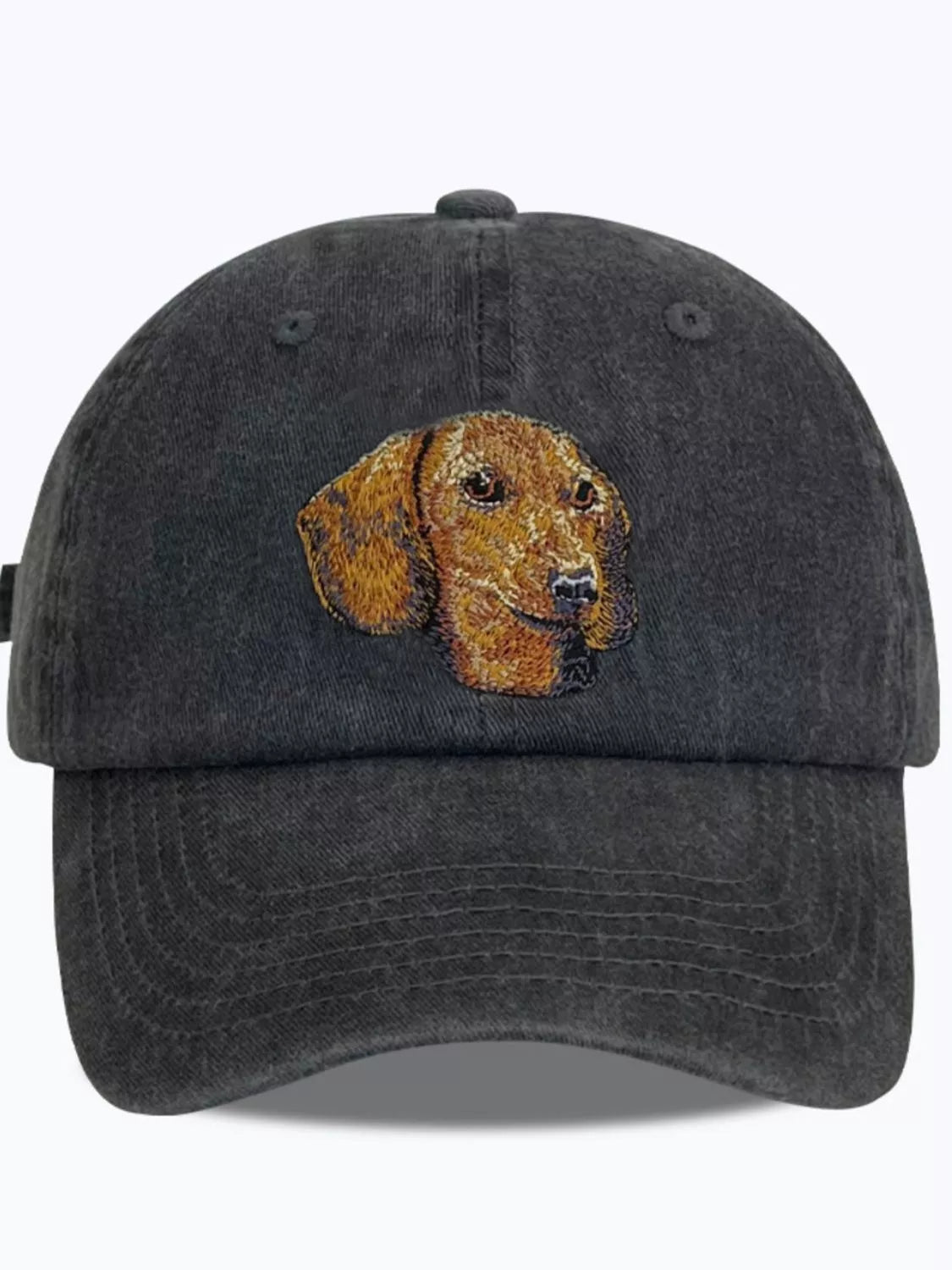 Baseball Cap Washed Denim Black Dog Embroidered Hat Sausage One Size 27f153fb-6613-4526-a8d9-70601a8d3e9a-Max-Origin Trendsi