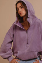 BiBi Women's Fleece Hoodie Purple Stitch Detailed Elastic Hem Half Zip Top 27f45b59-fbad-41e6-be10-35bd2a50e43c-Max-Origin Trendsi