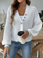 Knit Cardigan V-Neck Flower Embroidered Button Up Long Sleeve 27f826f4-a96a-42f8-acf5-86a35a9e0f84-Max Trendsi