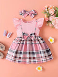 Children's Ruffled Bow Plaid Dress Two-Piece Set