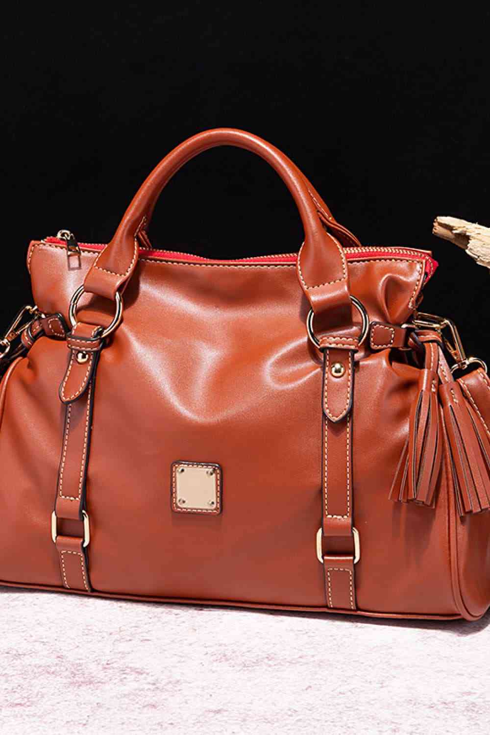 Large Tote Handbags Mehgan Women's PU Leather Zipper with Stylish Tassels Brown One Size 27f901dfe060458c927766095b2329bd-Min Trendsi