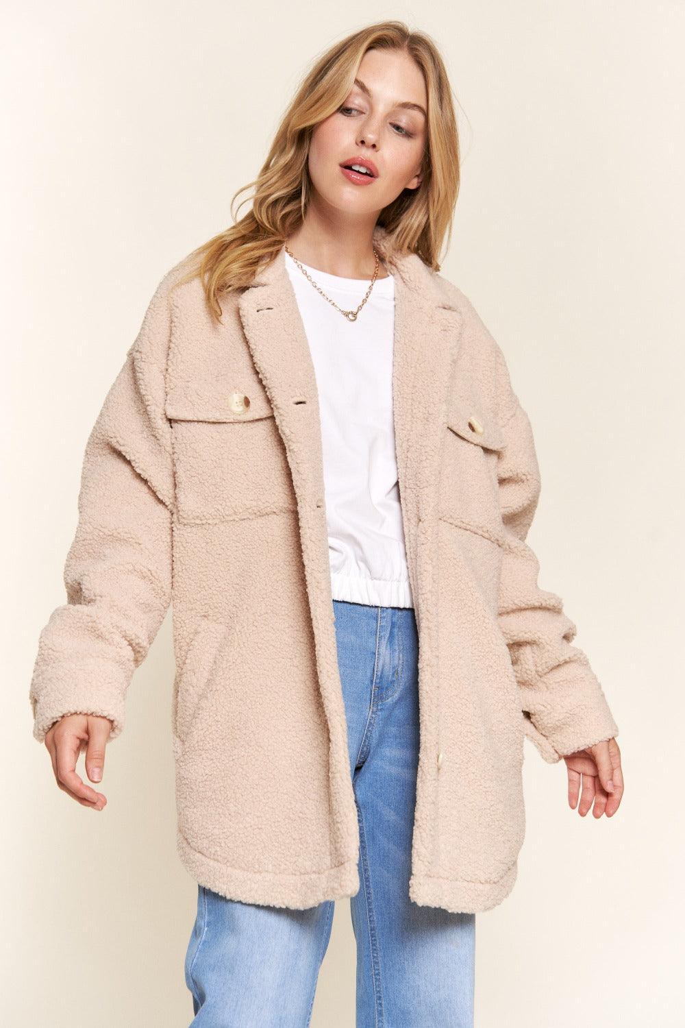 And The Why Shacket USA Stock Teddy Sherpa Button Down Curved Hem Coat