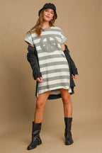 Umgee Mini Dress Peace Applique Striped Short Sleeve Side Slit High-Low 27fb9368-af83-4f6a-bde8-026fbae73ac7-Max Trendsi
