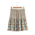 Women Floral Bohemian Outfits Strap Crop Tops Drawstring Mini Skirts Summer 2 Pcs