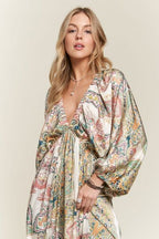 ADORA Maxi Dress Paisley Printed V-Neck Batwing Long Sleeve Light Green 28143c1b-4b2e-489d-bafa-522ce79b3a1e-Min Trendsi