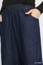 Umgee Womens Wide Leg Jeans Dark Blue Washed Fringe Hem 2821c4b3-d45d-4221-b33c-47329993b6e4-Max-Origin Trendsi