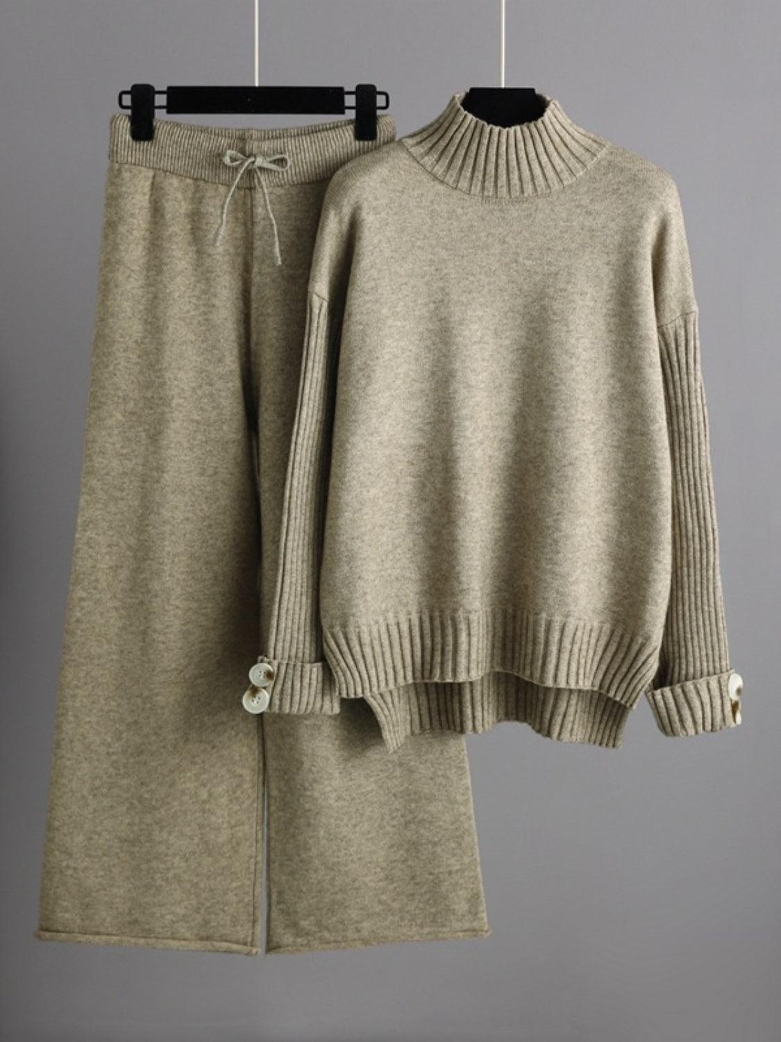 Basic Bae Turtleneck Sweater Set Long Sleeve Knit Top and Pants