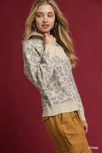Umgee Leopard Women's Sweater Quarter-Zip Collared Knit Pullover 28255de0-5272-4bcb-a2fd-0442d44e36c9-Max-Origin Trendsi
