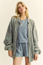 Davi & Dani USA Denim Women Gray Jacket Exposed Seam Zip Up Waffle-Knit 2832357b-8cf0-40f9-8a1e-c4351e0ef7e8-Max Trendsi