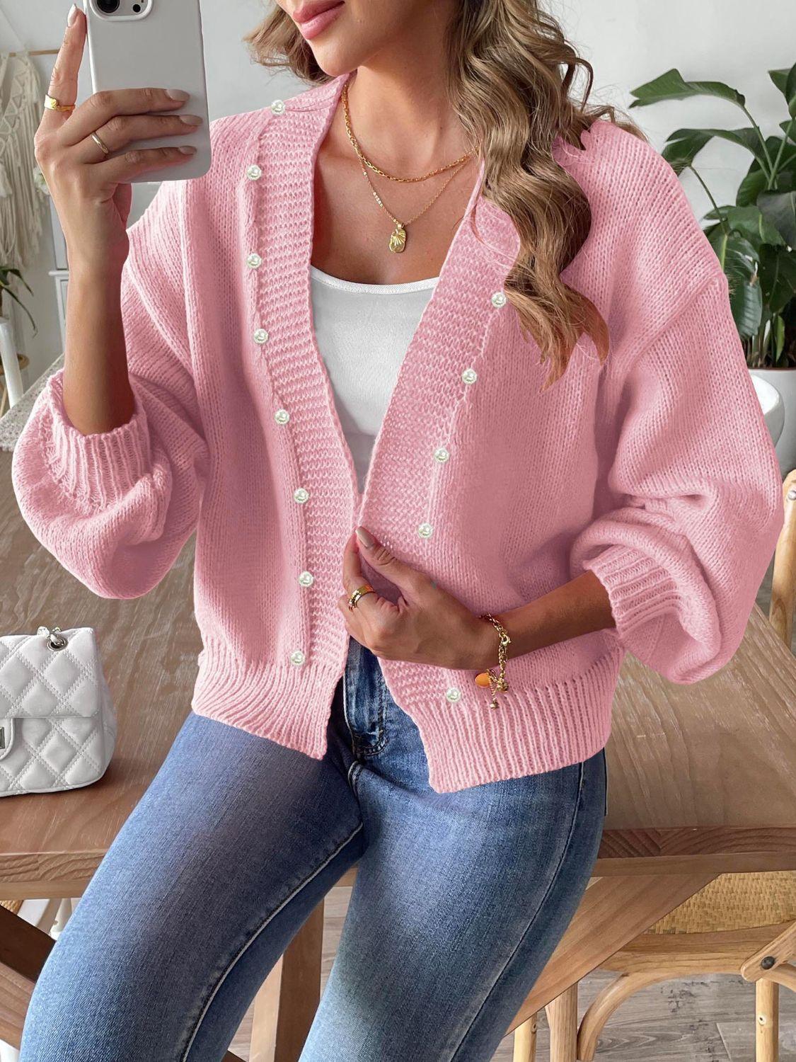 Pearl Cardigan Open Front Long Sleeve Soft Casual Knitwear Blush Pink 284fbf72-0f65-4ebd-88d3-2c266829a6c4-Max Trendsi