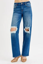 RISEN Boyfriend Jeans Women's Mid Waist Knee Distressed Straight Leg Denim MEDIUM 2855c08e27f84578a97ab3b6a19557bd-Max-Origin Trendsi