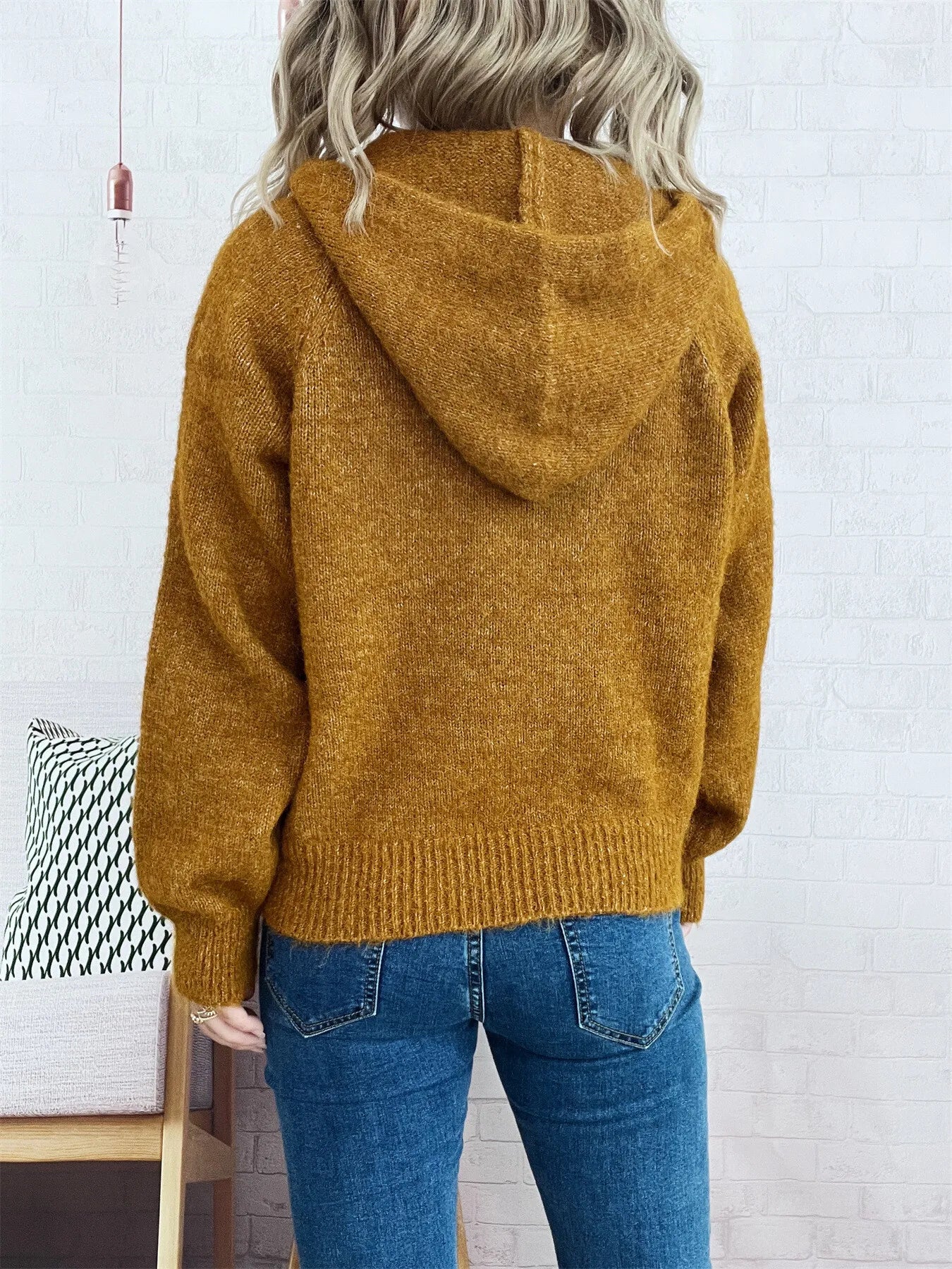 Women's Sweater Quarter Zip Hooded Ribbed Hem Long Sleeve Knitwear 2857f4e8f2574f1788c6fd57380b7ee4-Max-Origin Trendsi