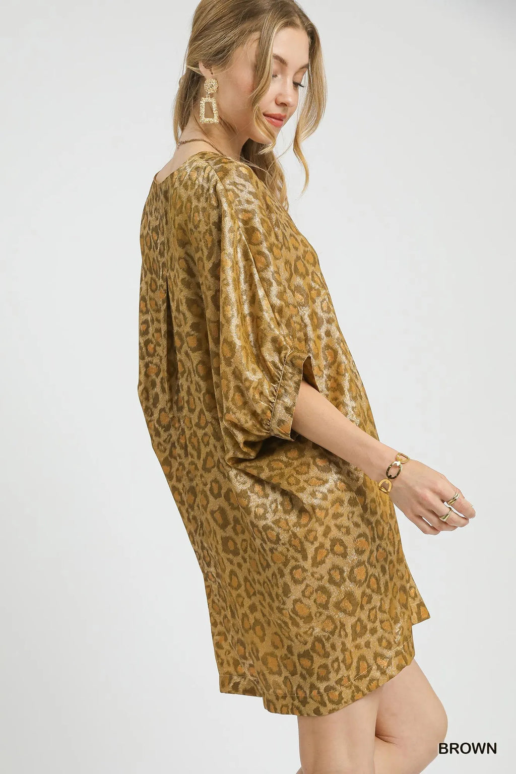 Umgee Kimono Dress Metallic Leopard Print Brown V-Neck Oversized 2863e4d7-69e8-4a9c-8c4c-cb9ad7c8908f-Max-Origin Trendsi