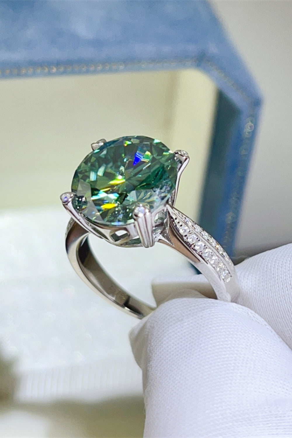 Ring 5 Carat Moissanite Dark Green Stone 925 Sterling Silver Platinum-plated