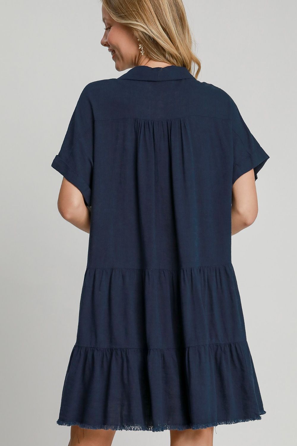 Umgee Mini Dress Ruffle Raw Hem Folded Sleeve Tiered Dark Navy 28722aa6-3b5c-4f09-a985-13b781bd754f-Max Trendsi