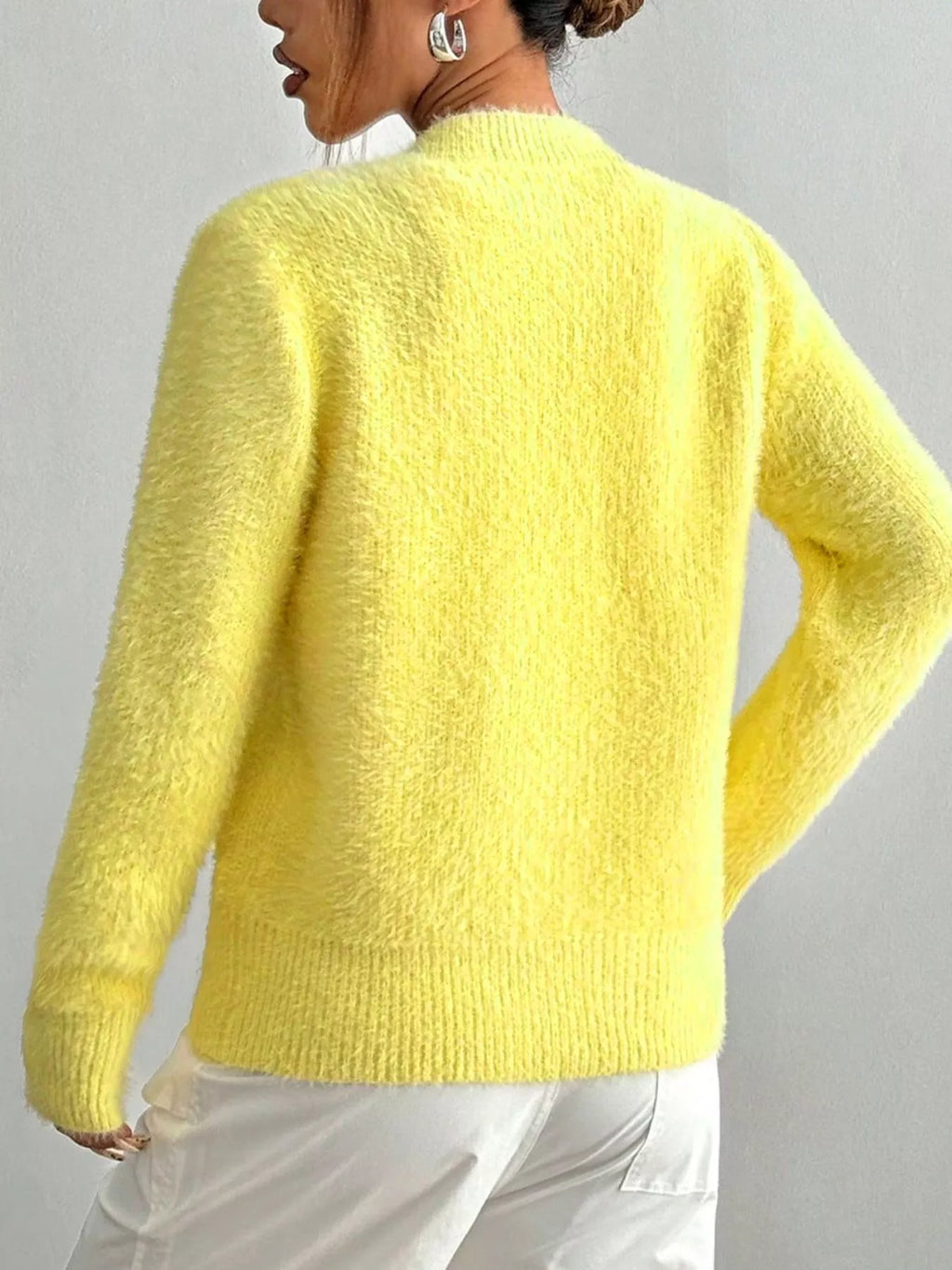 Women's Cardigan Yellow Soft Fuzzy Heart Button Long Sleeve 289e722e-52b4-4e5b-b56a-18486c00fe8b-Max-Origin Trendsi
